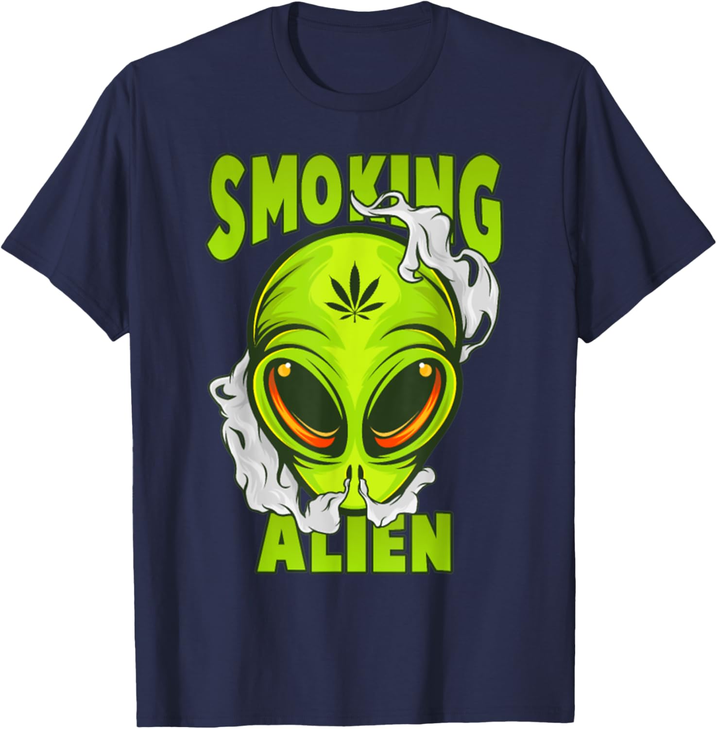 Smoking Alien Cannabis Marijuana Weed Lover Funny Stoner T-Shirt - T-Shirt | Navy