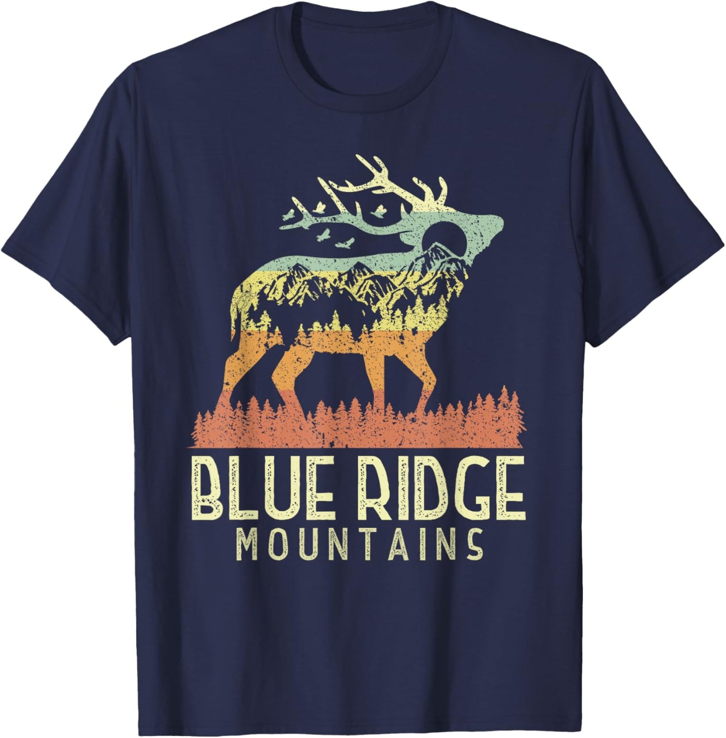 Blue Ridge Mountains Retro Vintage Hiking Elk Camping Gift T-Shirt - T-Shirt | Navy