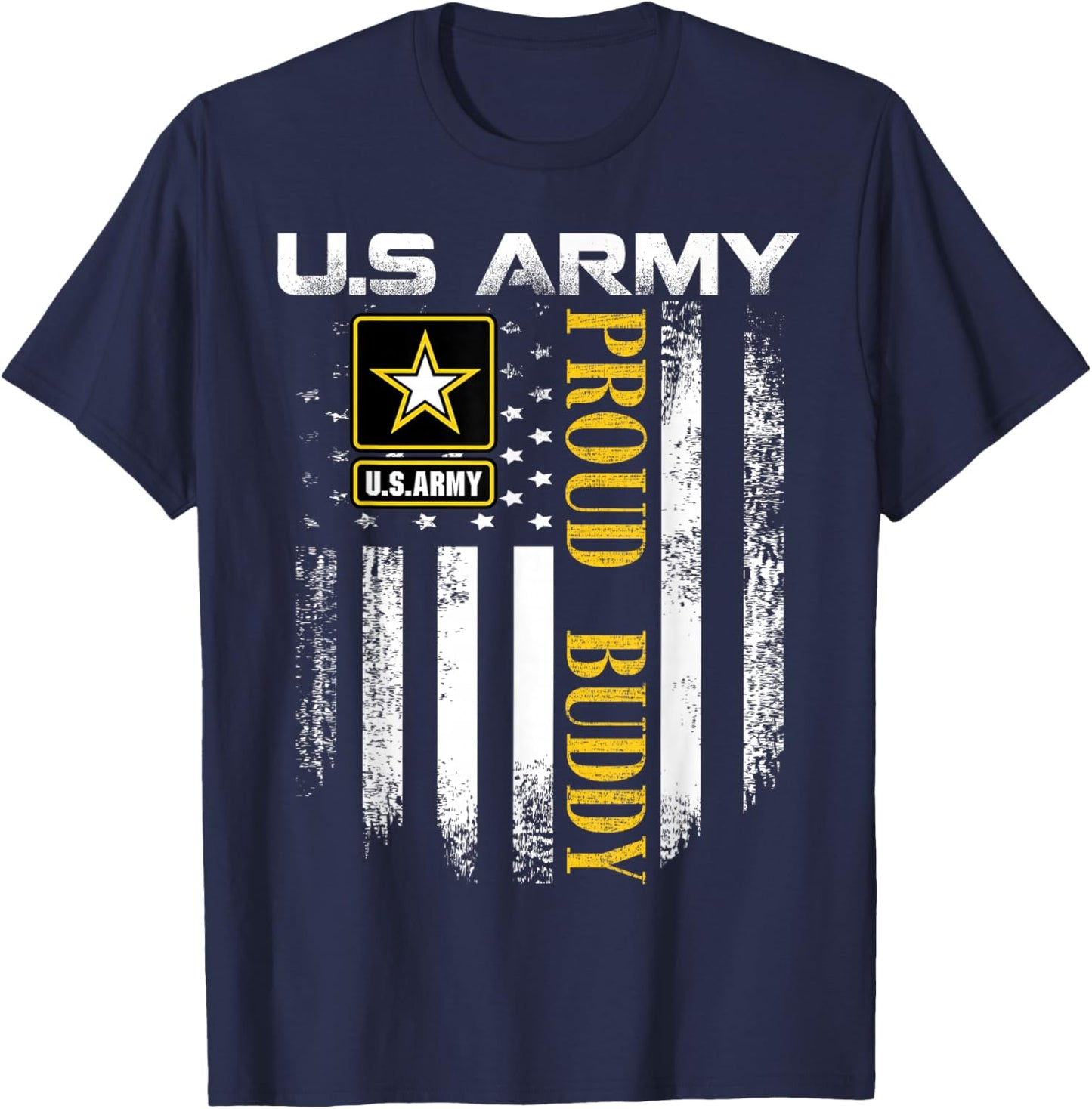 Vintage U.S. Army Proud Buddy With American Flag Gift T-Shirt - T-Shirt | Navy
