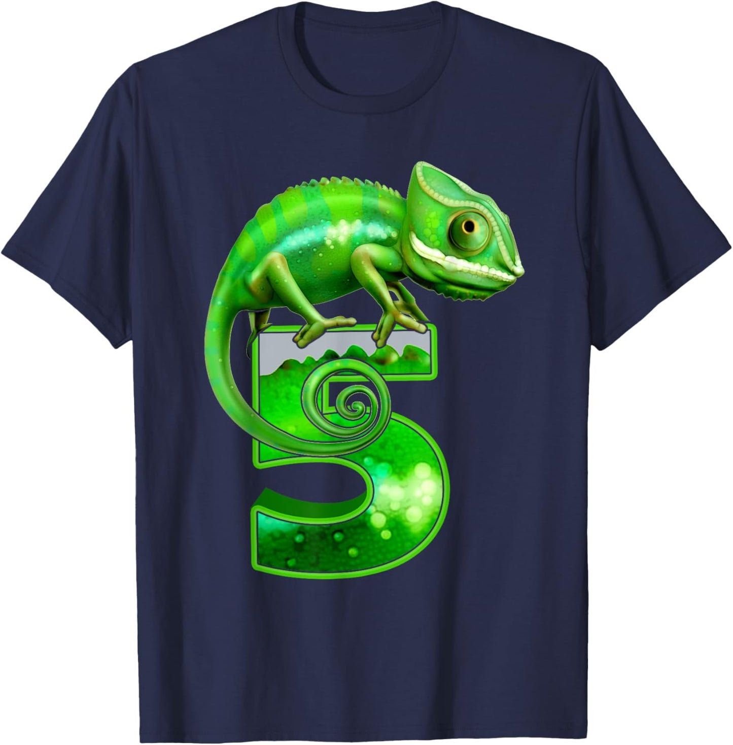 Kids 5 Years Old Lizard 5th Birthday Party Chameleon T-Shirt - T-Shirt | Navy