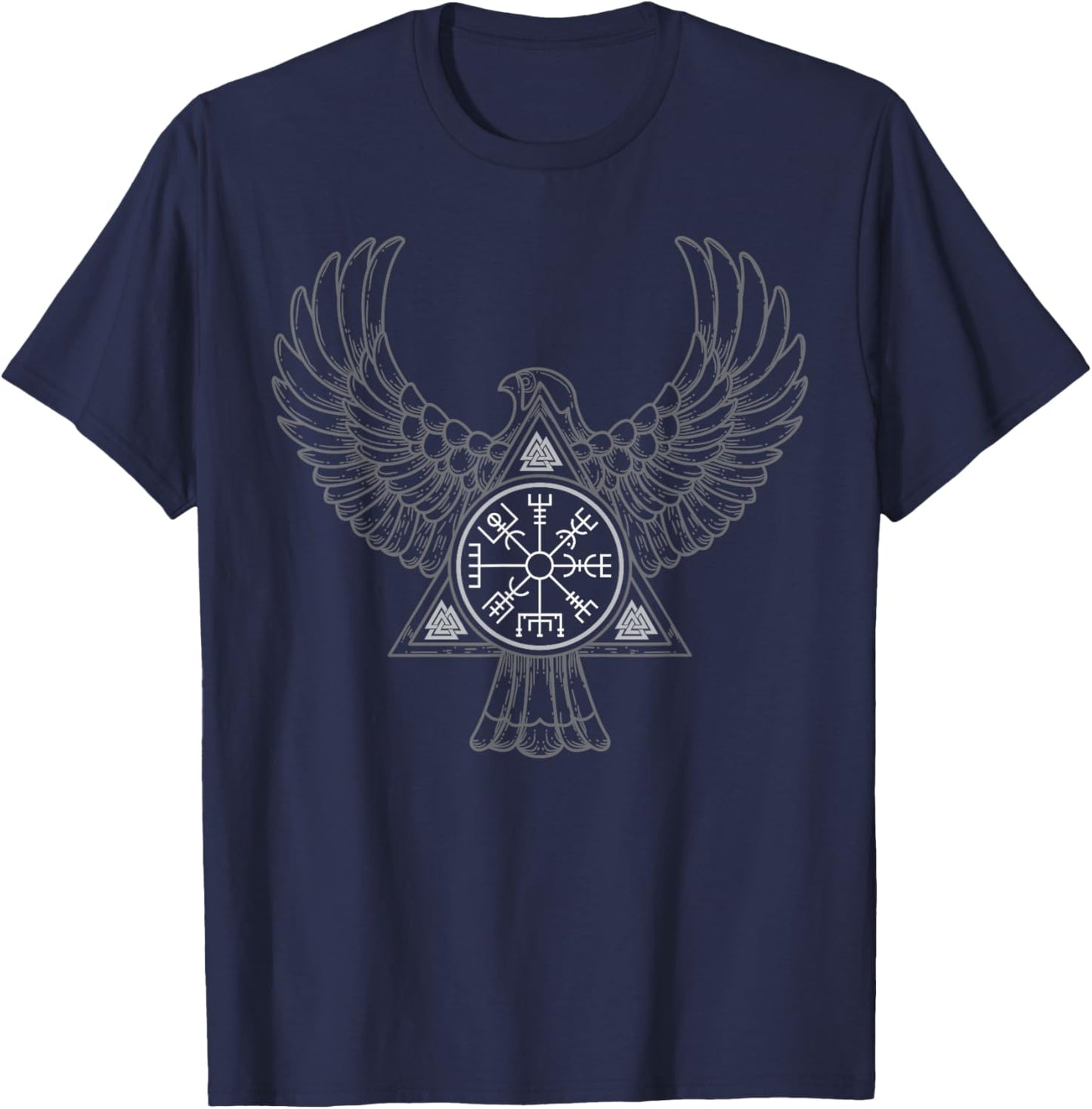 Retro Raven Celtic Viking Vegvisir Compass Viking T-Shirt - T-Shirt | Navy