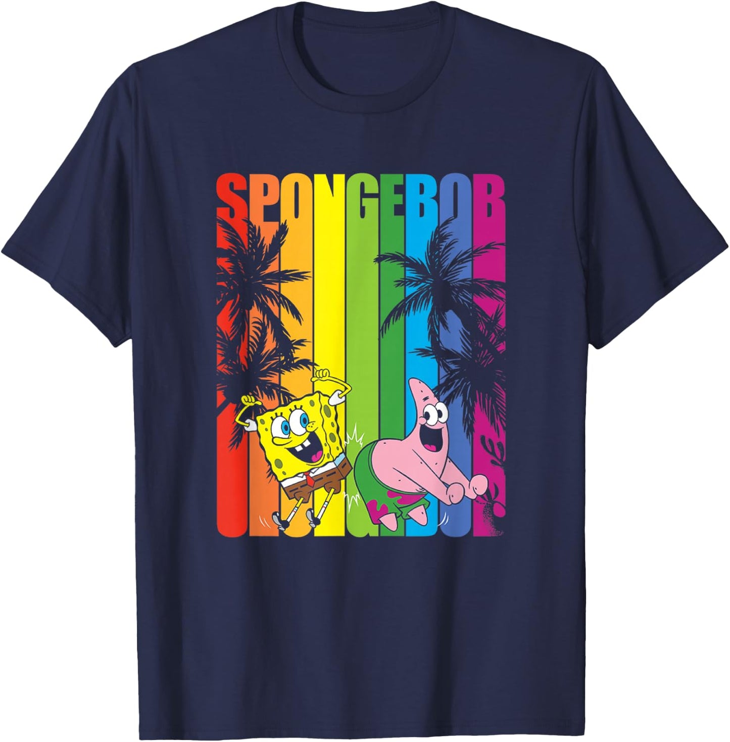 SpongeBob SquarePants SpongeBob & Patrick Rainbow Palm Trees T-Shirt - T-Shirt | Navy