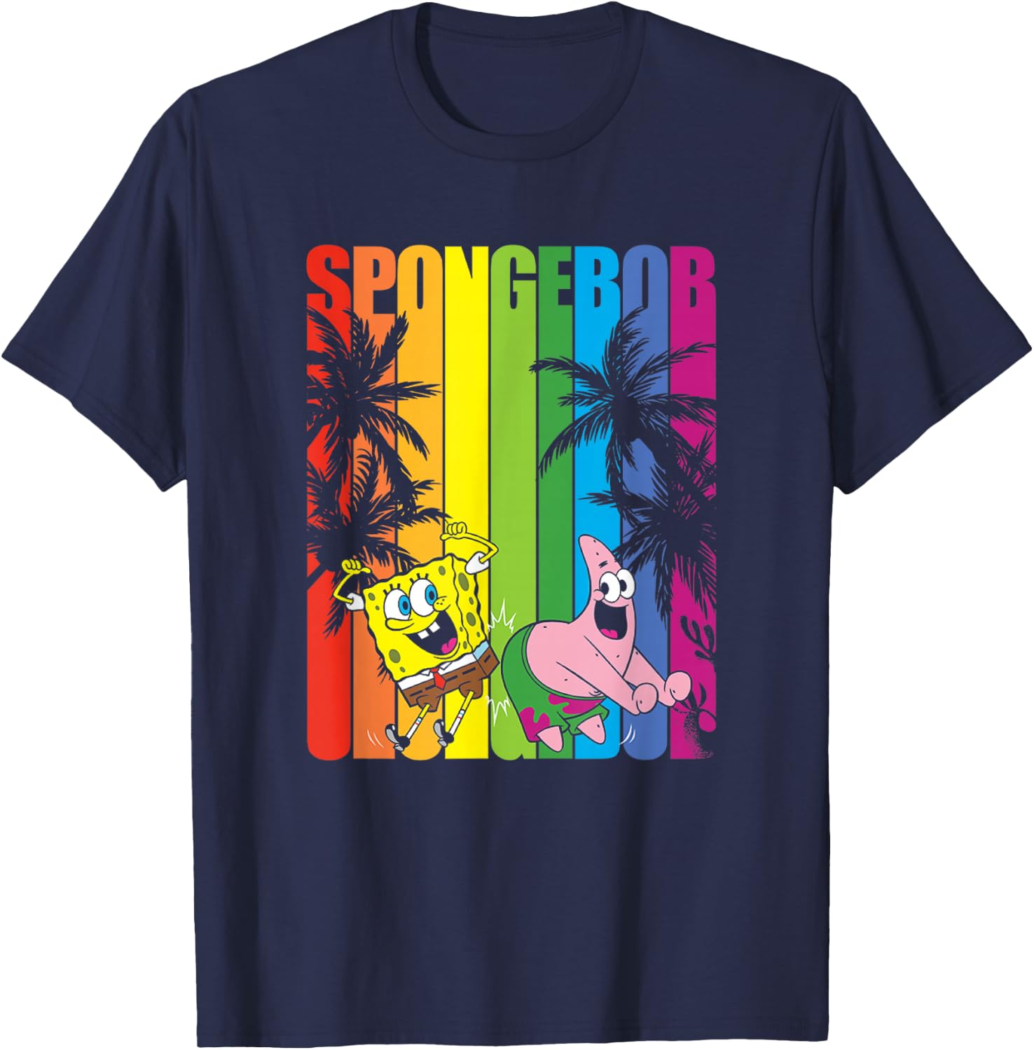SpongeBob SquarePants SpongeBob & Patrick Rainbow Palm Trees T-Shirt - T-Shirt | Navy
