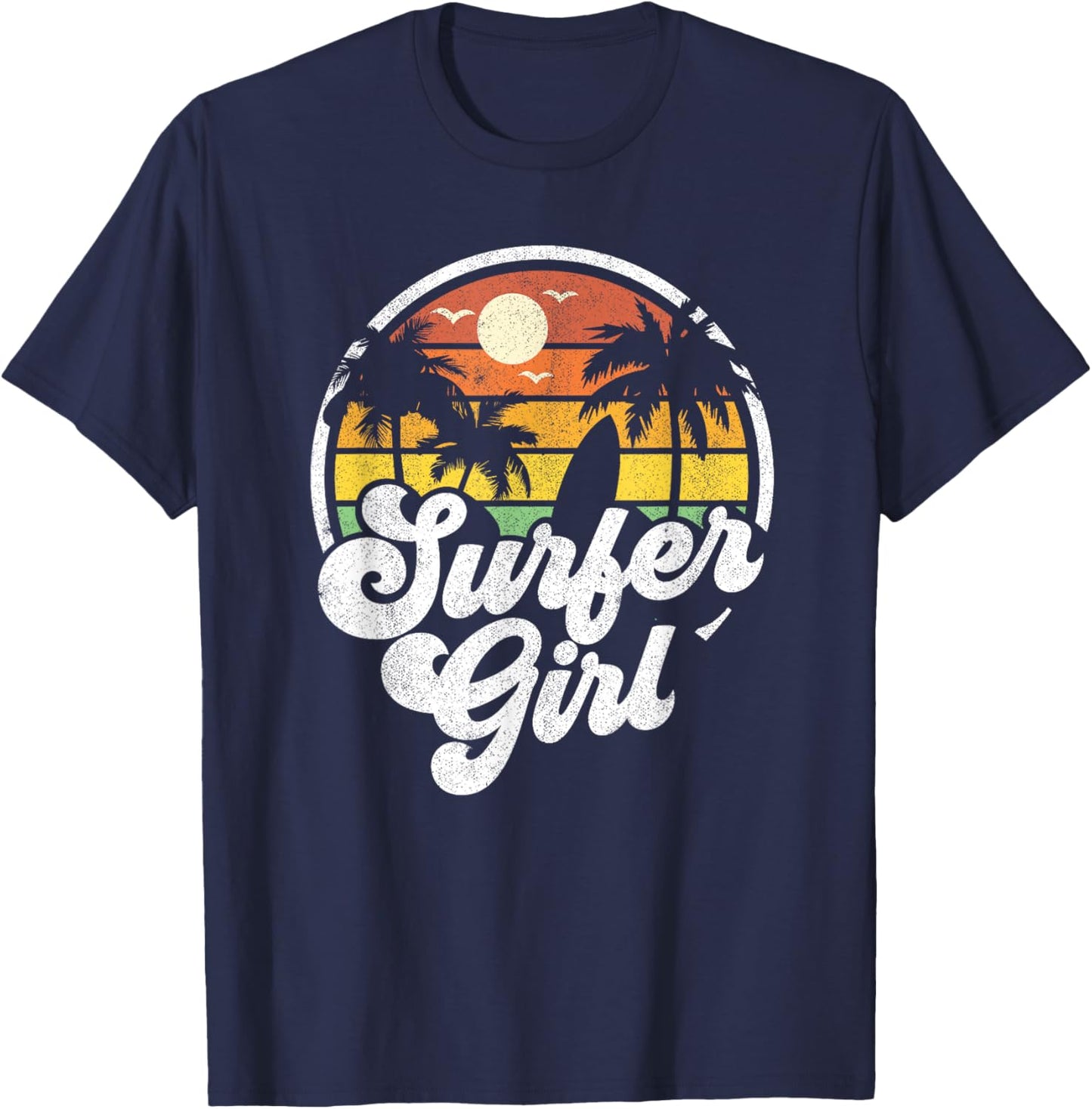 Surfer Girl Beach Retro 70s Summer Surfing Vacation Gift T-Shirt - T-Shirt | Navy