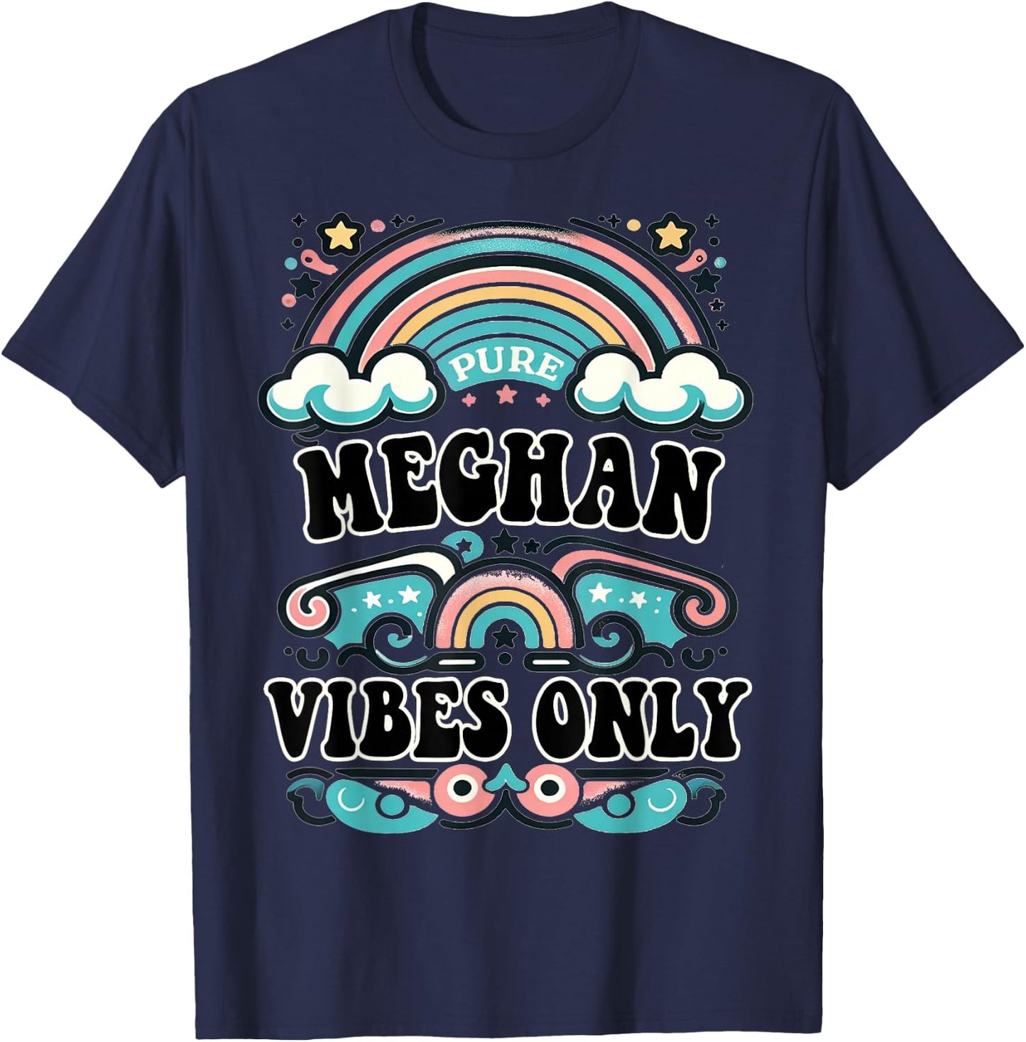 Meghan Vibes Only Cute Retro Girls Meghan Name T-Shirt - T-Shirt | Navy
