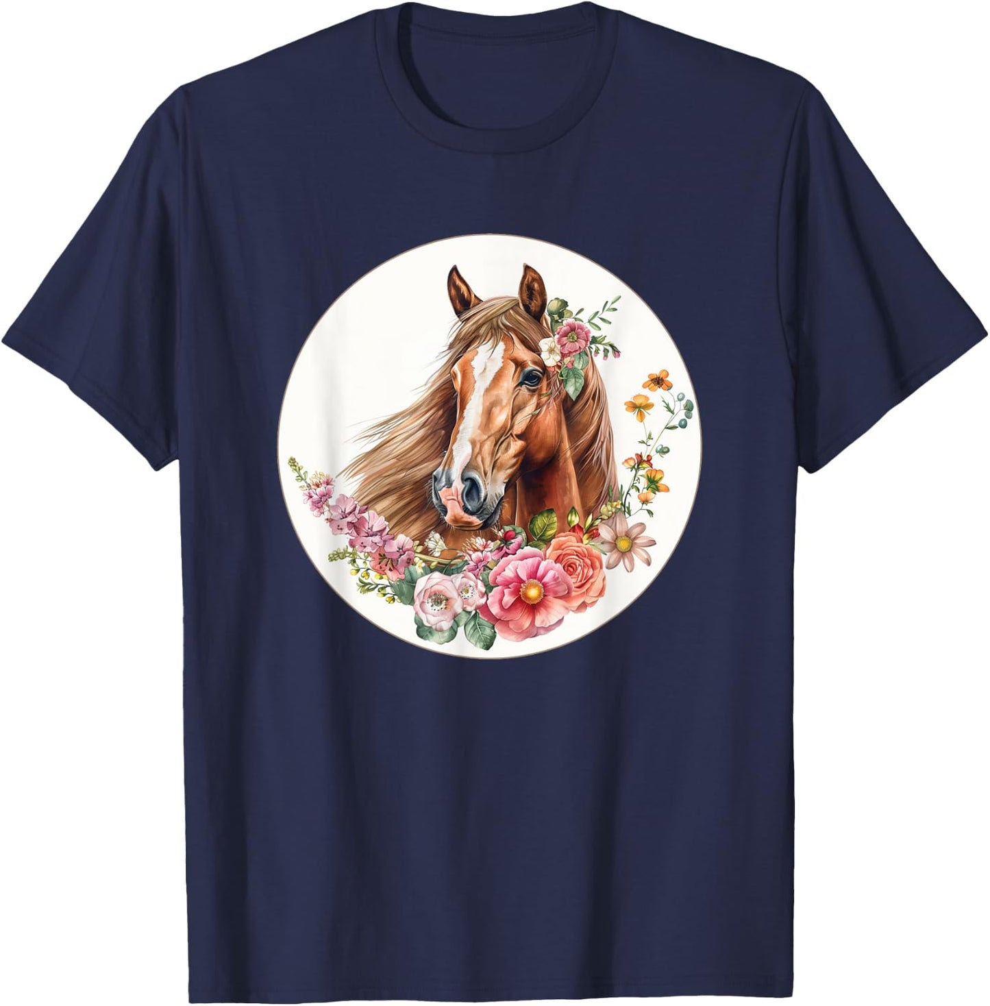 Flower Horse Equestrian Riding T-Shirt - T-Shirt | Navy