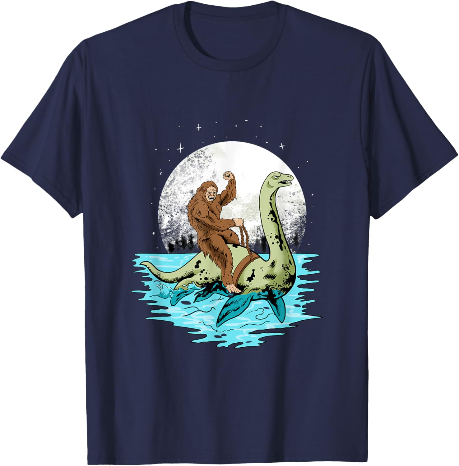 Bigfoot Sasquatch Riding The Hole Ness Monster Funny T-Shirt - T-Shirt | Navy