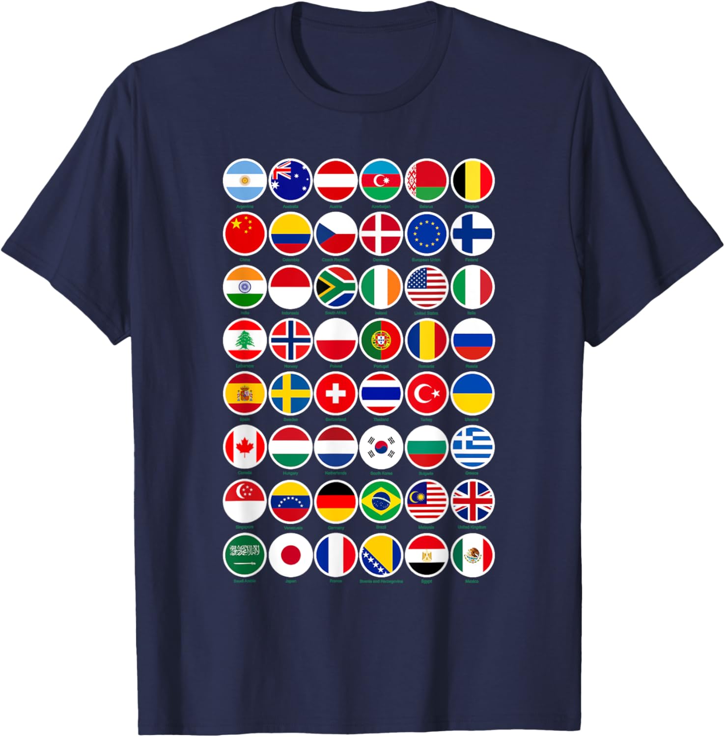 Flags of the Countries of the World Graphic Cool Designs T-Shirt - T-Shirt | Navy