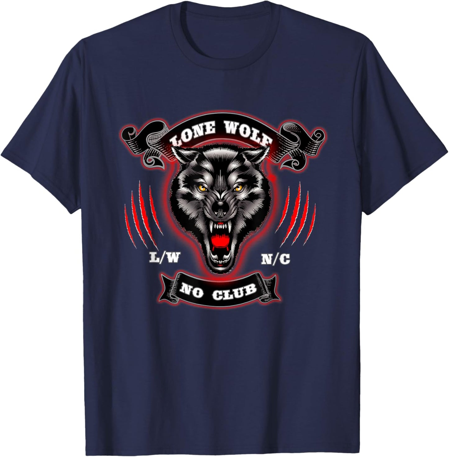Lone Wolf No Club Biker Motorcycle Cruiser T-Shirt - T-Shirt | Navy