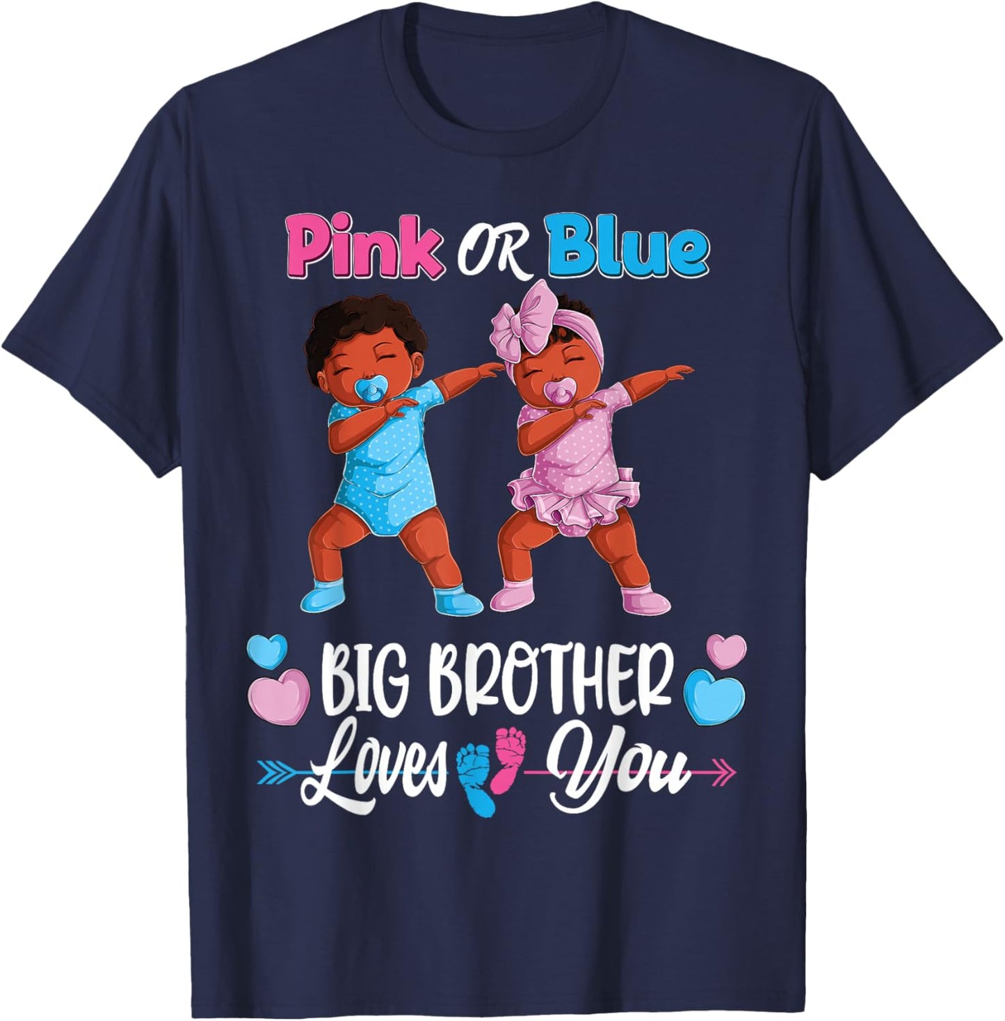 Pink Or Blue Big Brothers Loves You Black Baby Gender Reveal T-Shirt - T-Shirt | Navy