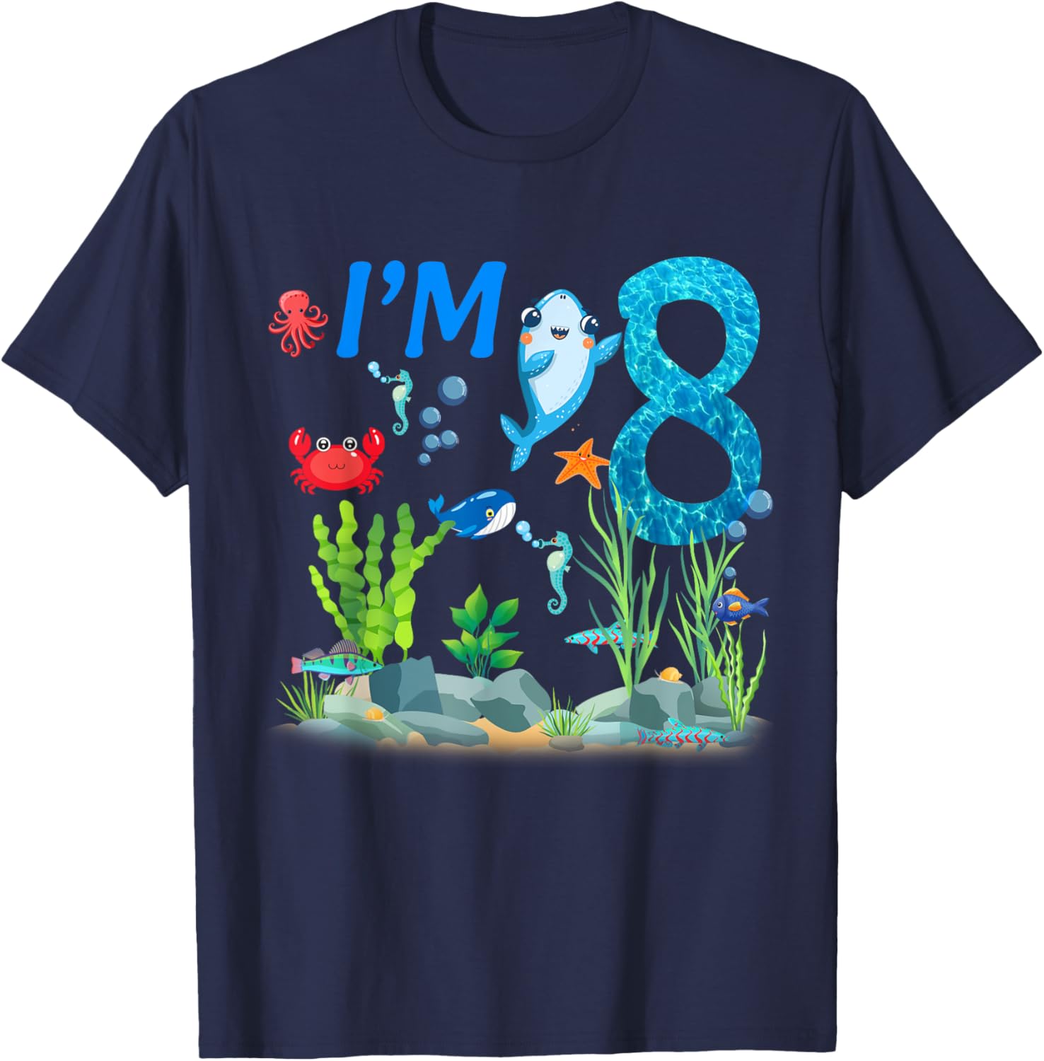 8 Year Old Ocean themed birthday Under the sea 8th birthday T-Shirt - T-Shirt | Navy