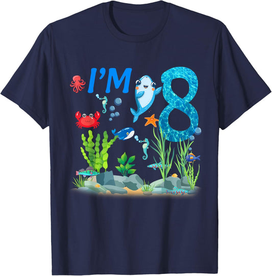 8 Year Old Ocean themed birthday Under the sea 8th birthday T-Shirt - T-Shirt | Navy