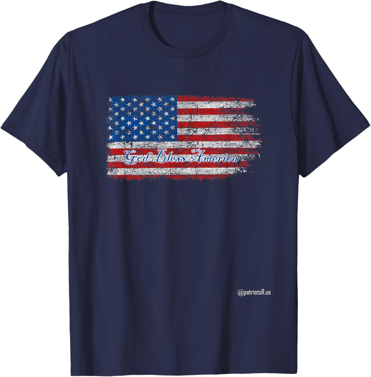 God Bless America Tattered American Flag Worn Distressed Women Kids Men T-Shirt - T-Shirt | Navy