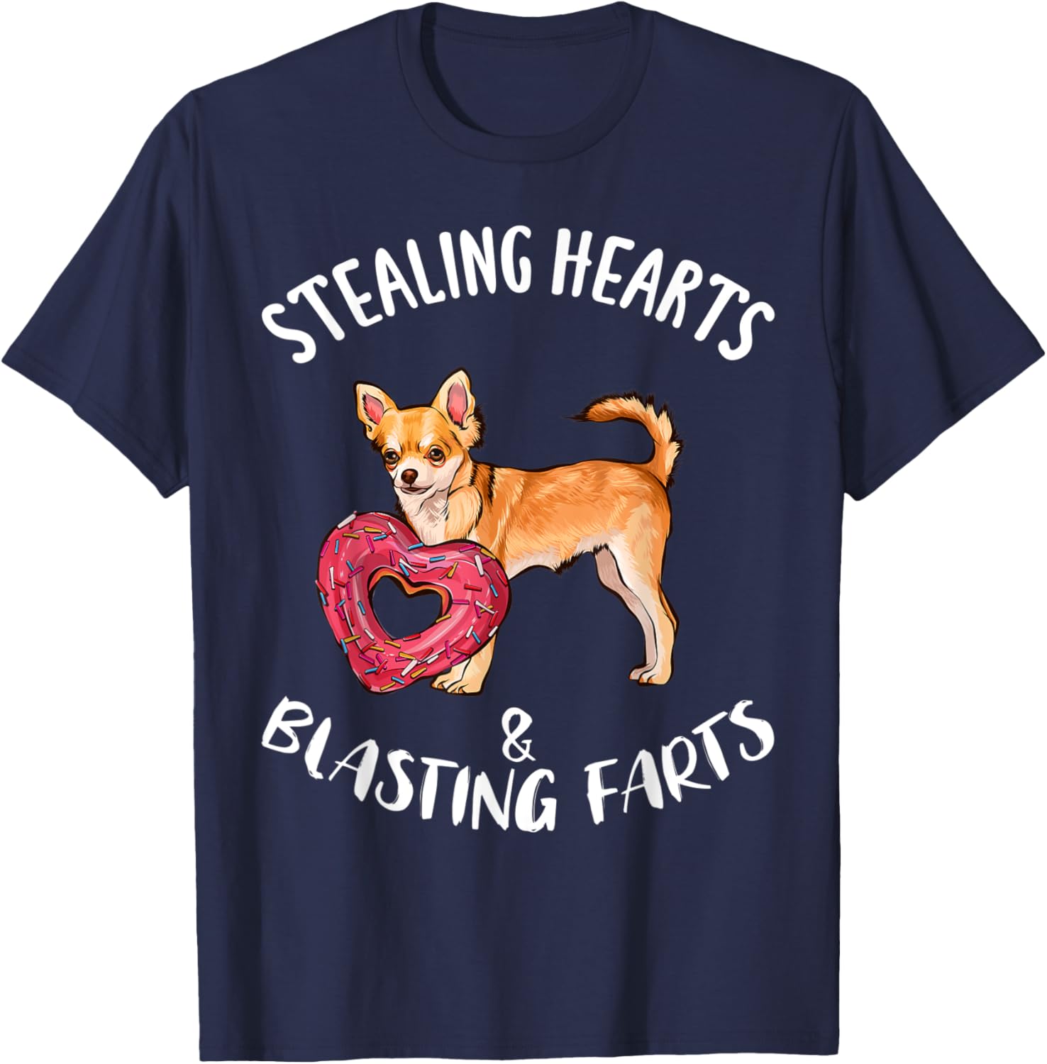 Stealing Heart Blasting Farts Brown Chihuahua Valentines Day T-Shirt - T-Shirt | Navy