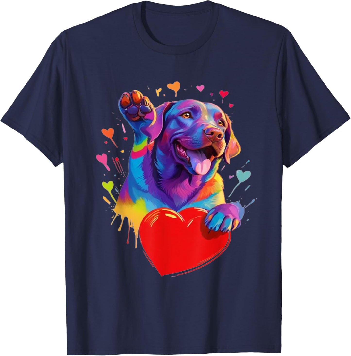 Labrador Retriever Shirt - Colorful Labrador Heart Graphic T-Shirt - T-Shirt | Navy