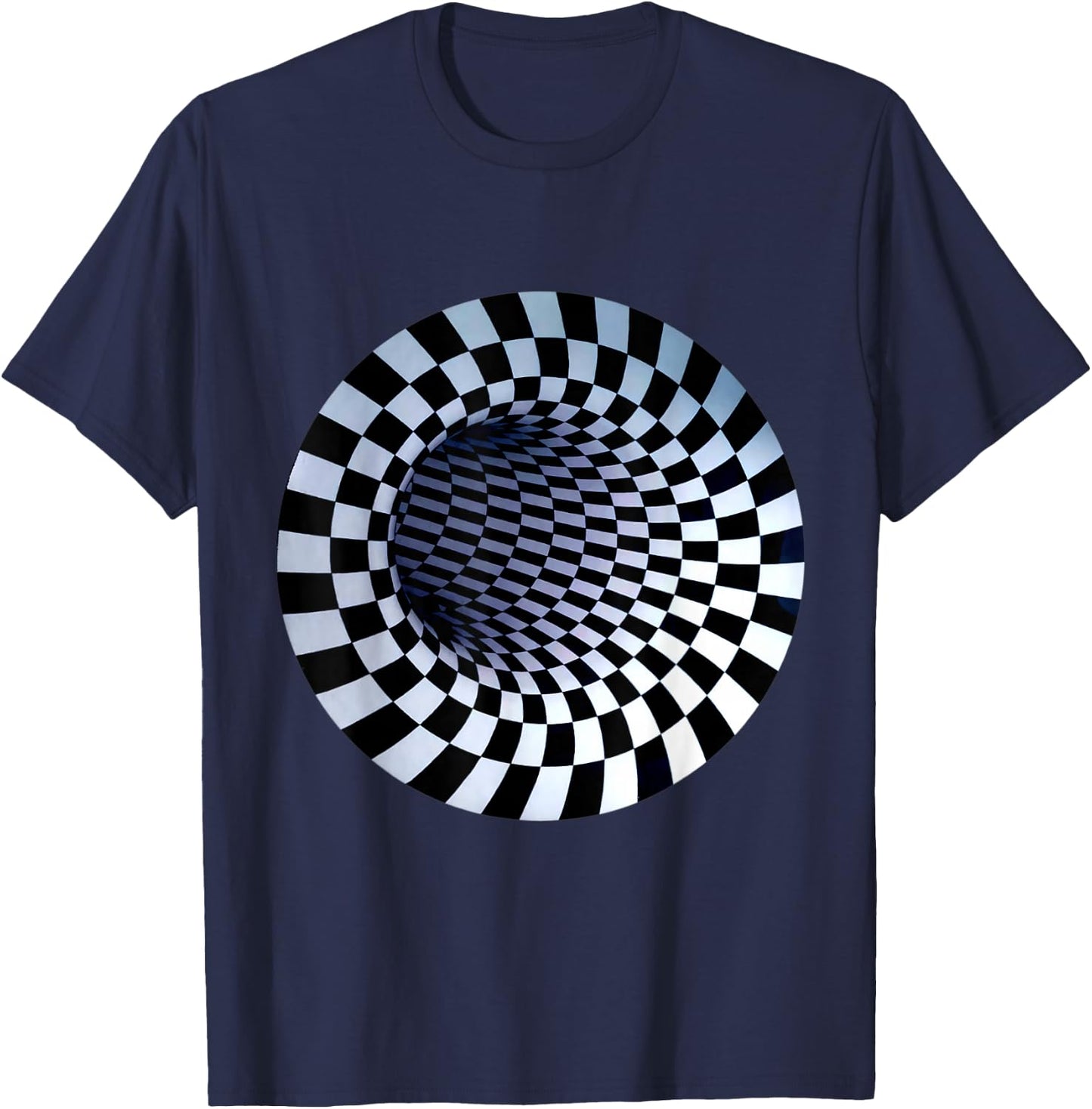 Hole Designs Women's Checkered Optical Illusion , Black, Small T-Shirt - T-Shirt | Navy