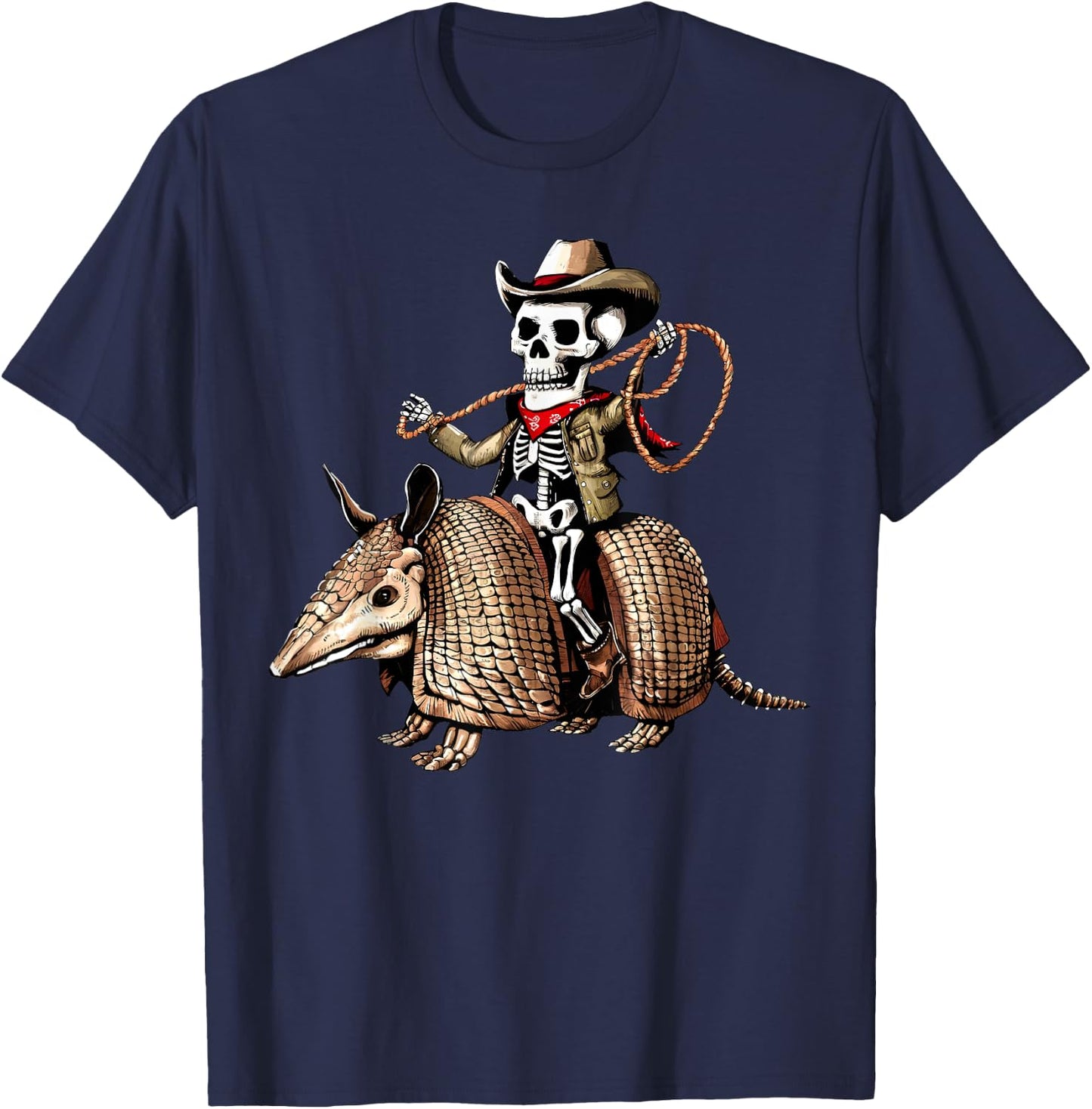 Vintage Cowboy Skeleton Riding Armadillo Funny Western Retro T-Shirt - T-Shirt | Navy