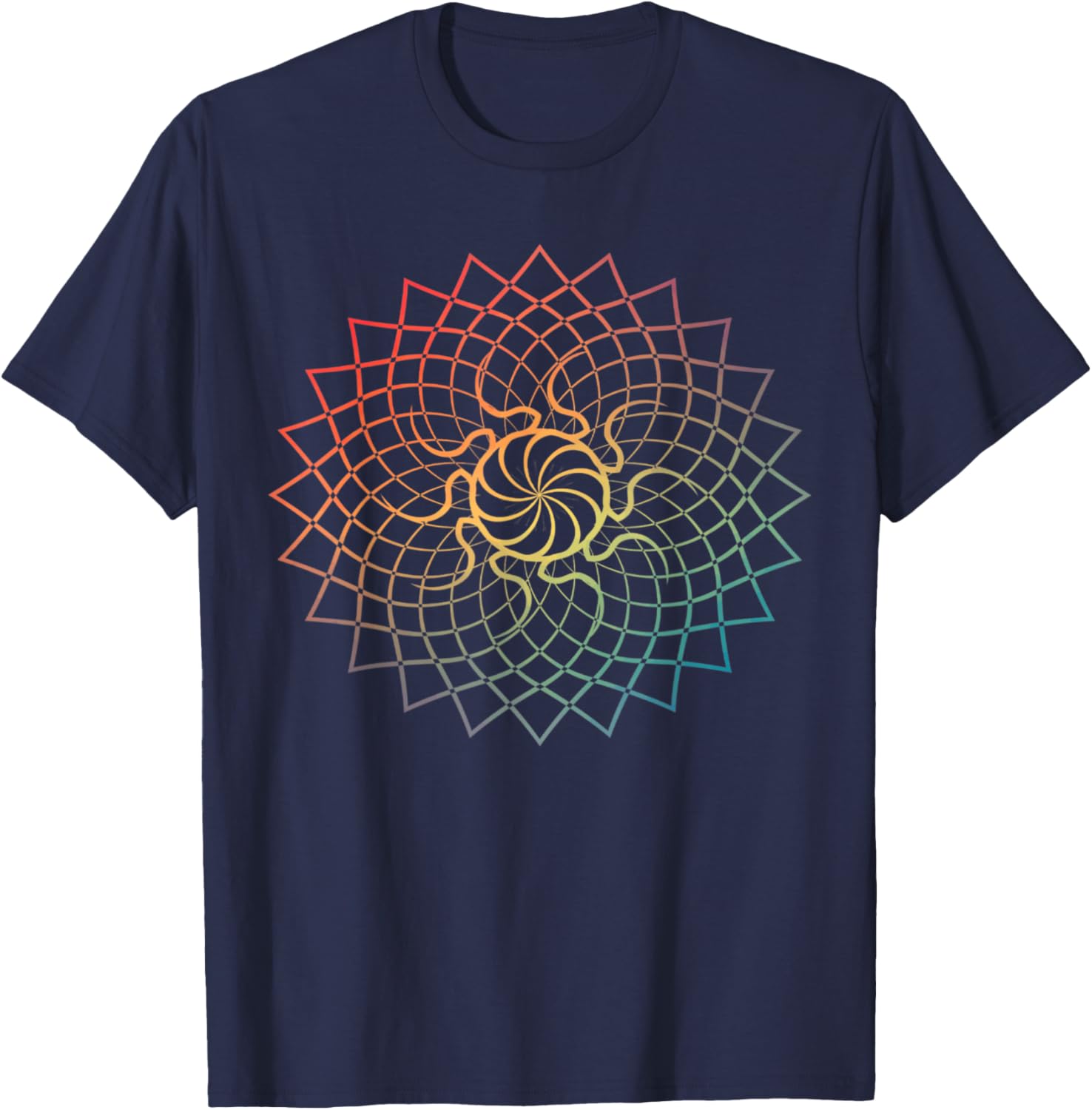 Mandala Geometry Sacred Fractal Art Yoga Mantra Good Vibe T-Shirt - T-Shirt | Navy