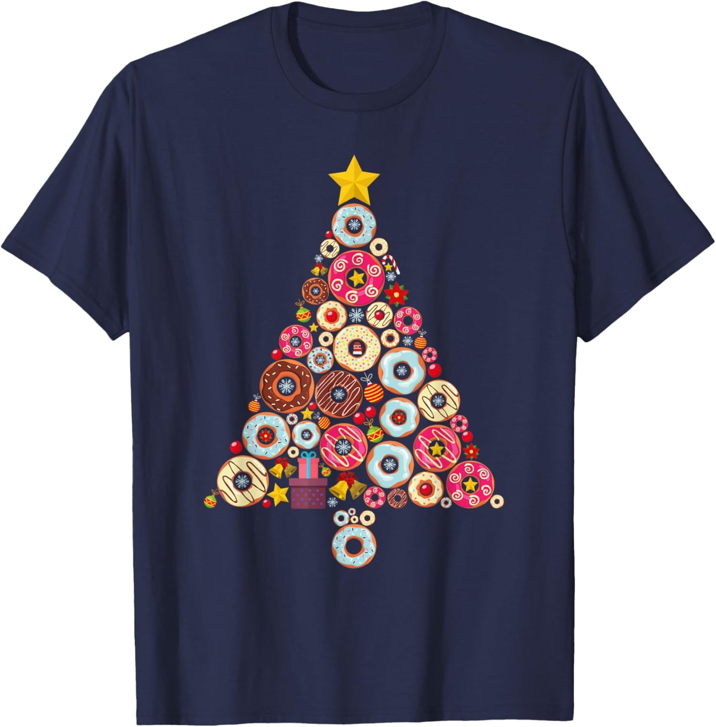 Donuts Christmas Tree Funny Doughnut Xmas Women Men Kids T-Shirt - T-Shirt | Navy
