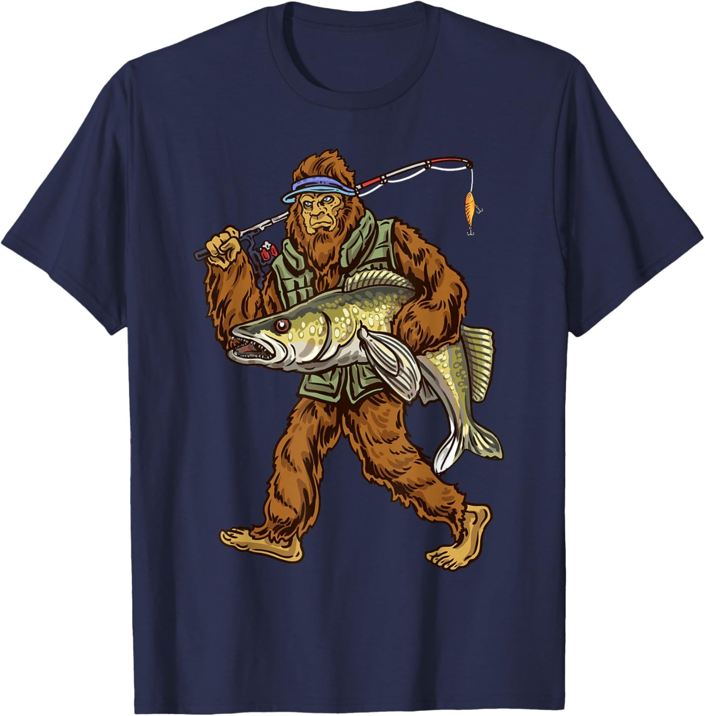 Walleye Fishing Sauger Hunting Bigfoot Fishermen T-Shirt - T-Shirt | Navy