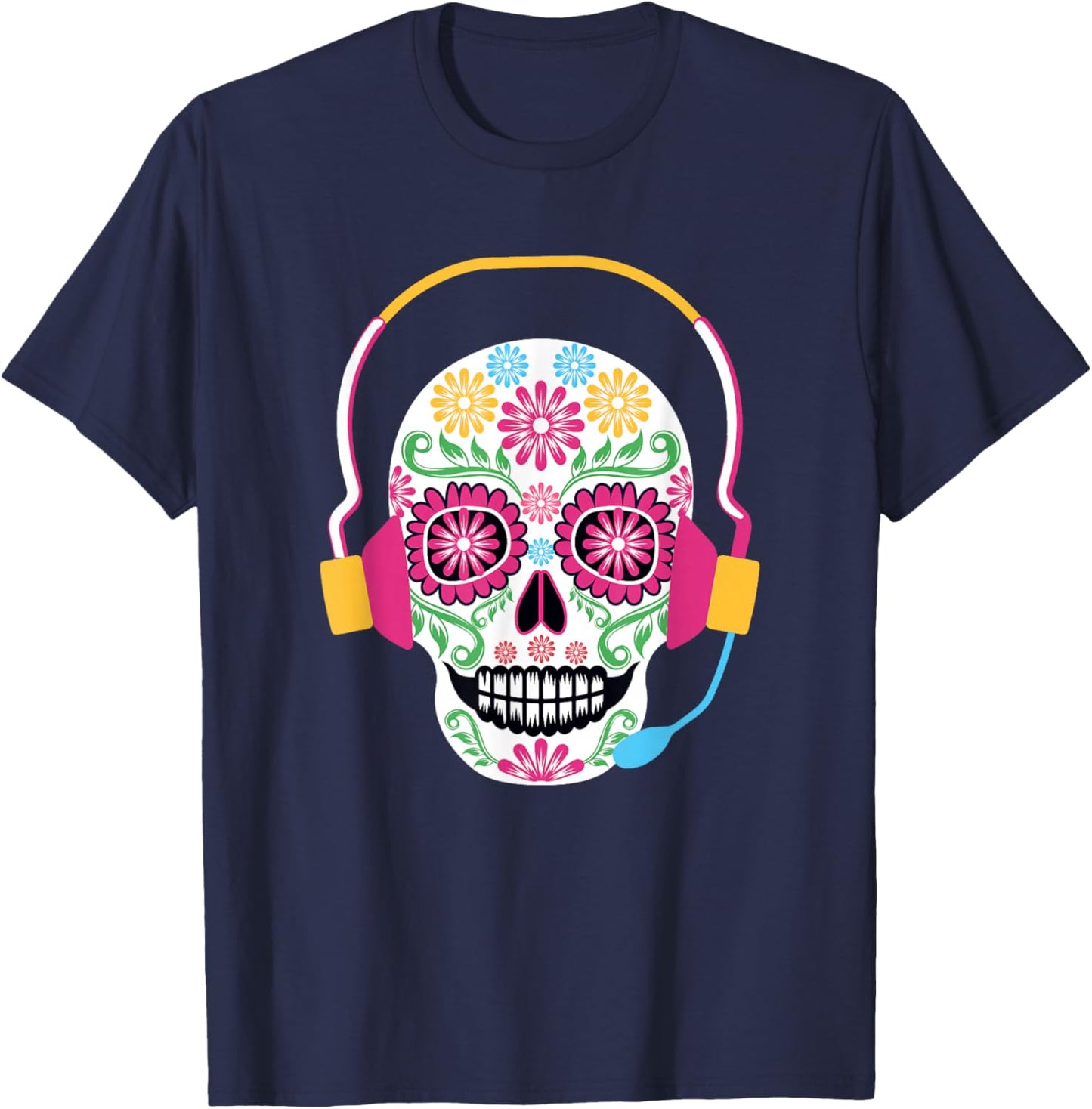 Sugar Skull Headset Day Of The Dead - 911 Dispatcher T-Shirt - T-Shirt | Navy