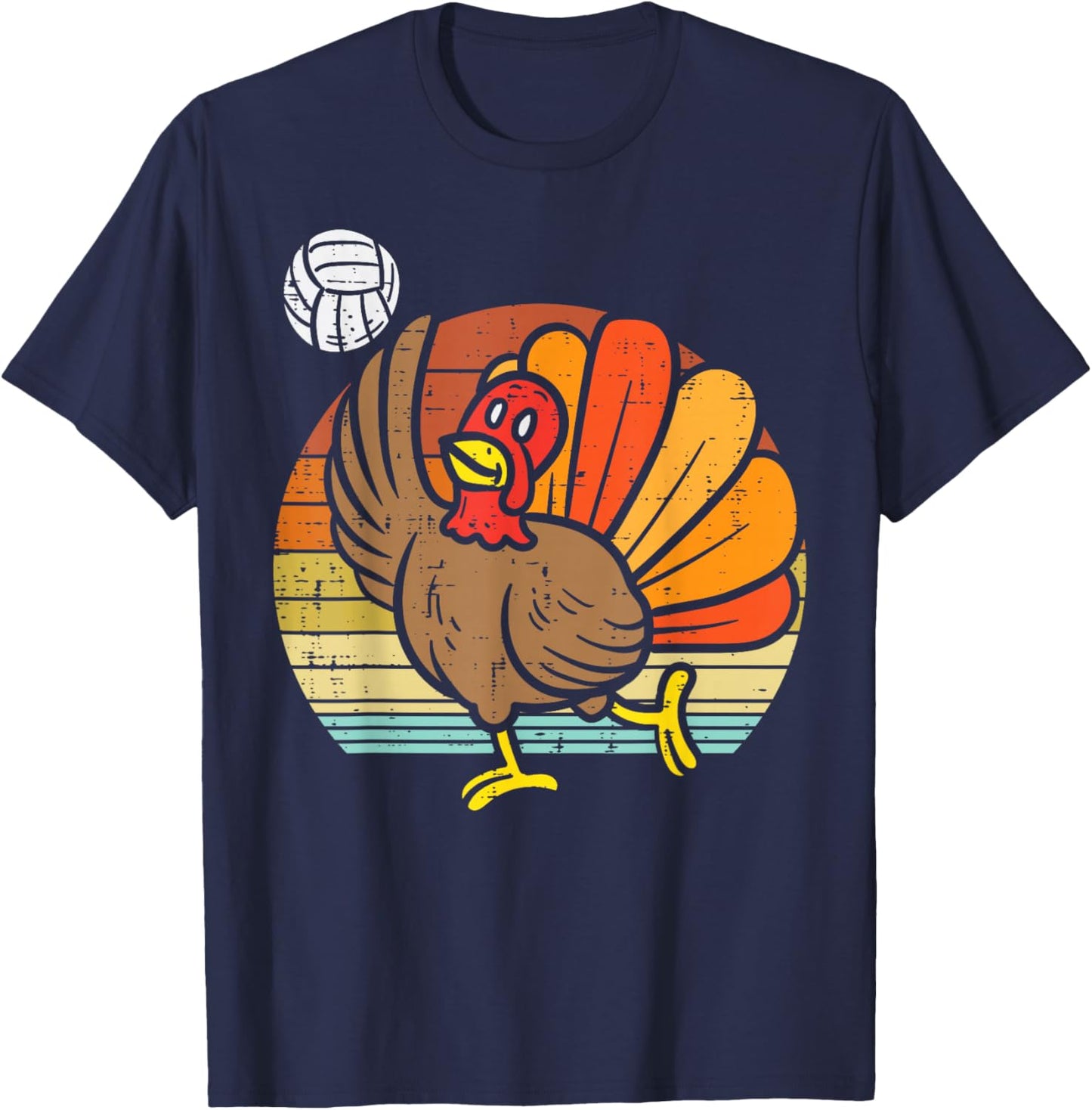 Turkey Volleyball Retro Thanksgiving Sports Girls Women Boys T-Shirt - T-Shirt | Navy