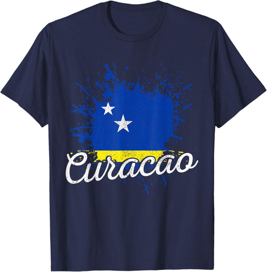 Curacao Flag Vintage Caribbean Souvenir T-Shirt - T-Shirt | Navy