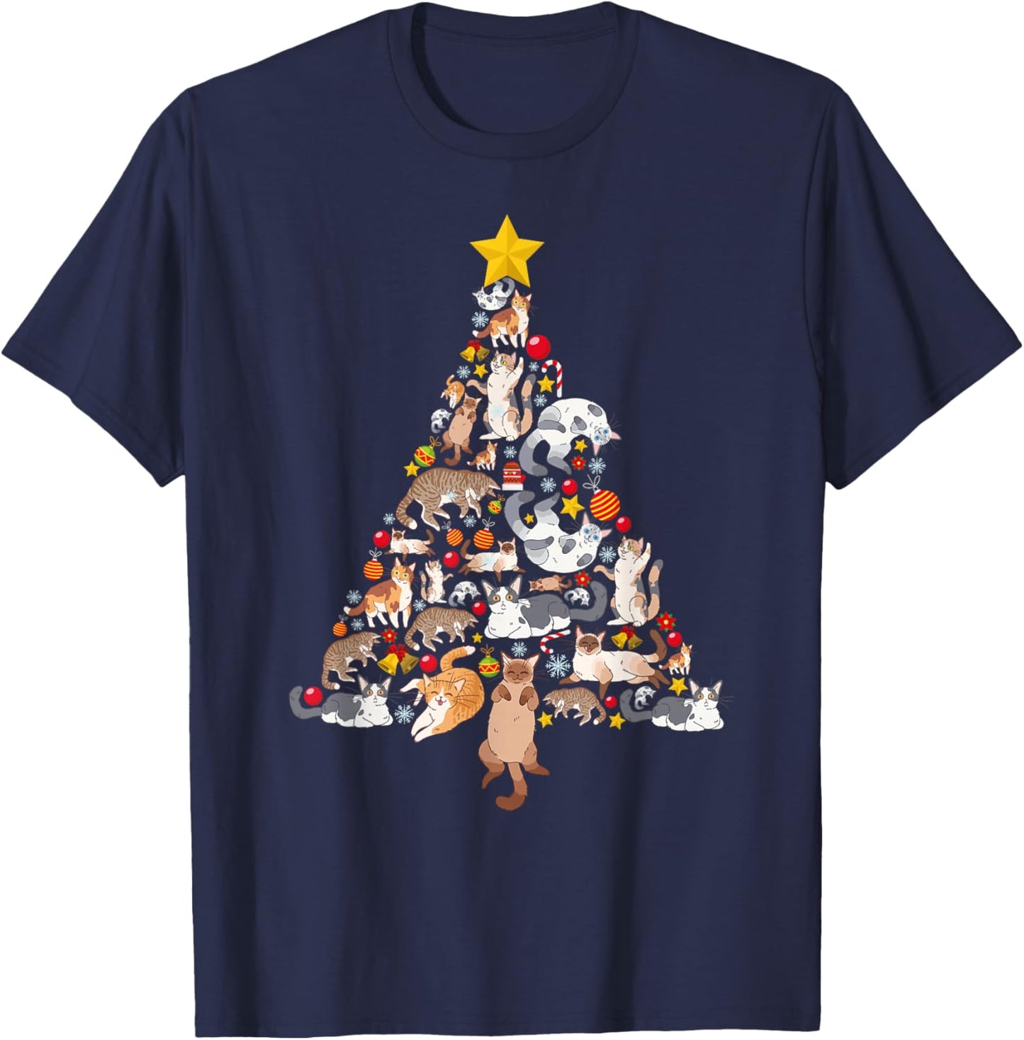 Funny Cats Christmas Tree Pet Kitten Owner Xmas Women Men T-Shirt - T-Shirt | Navy
