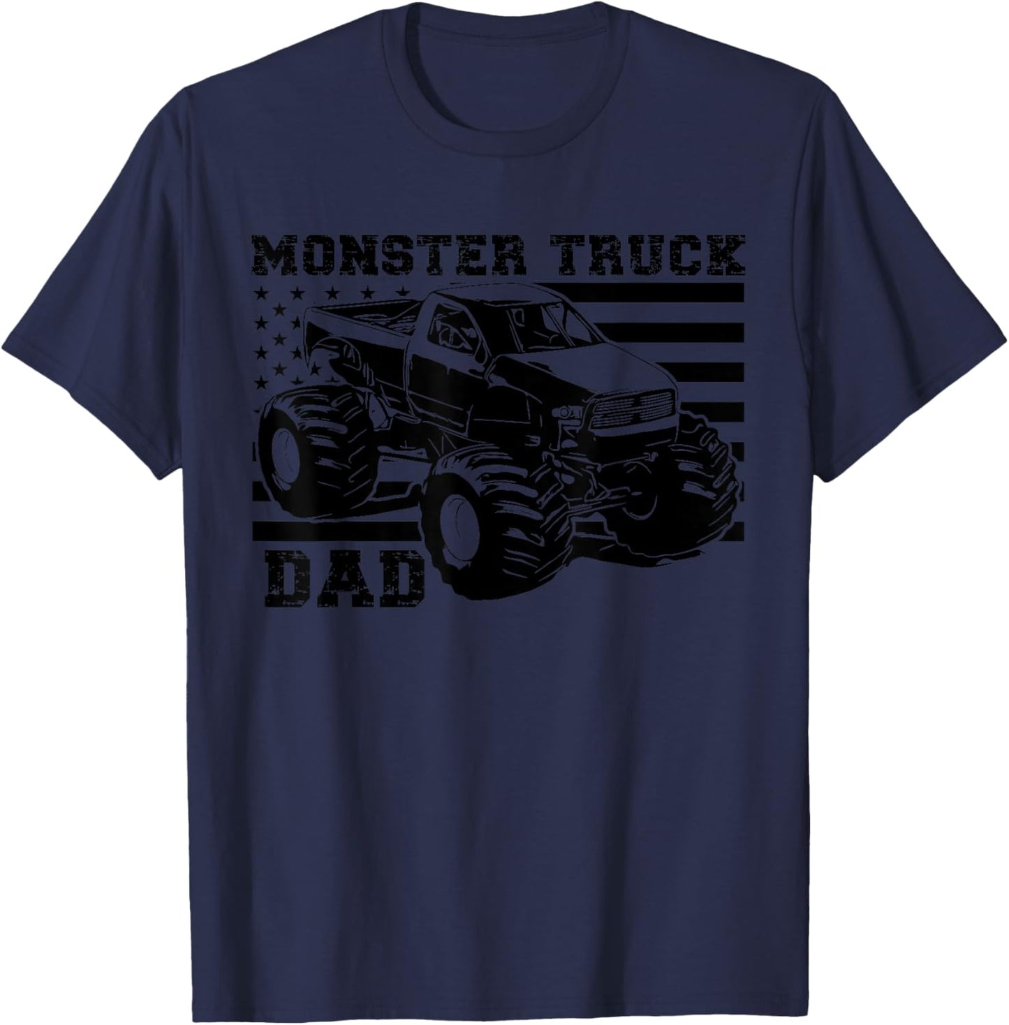 Patriotic Art Love USA Proud American Flag Monster Truck Dad T-Shirt - T-Shirt | Navy