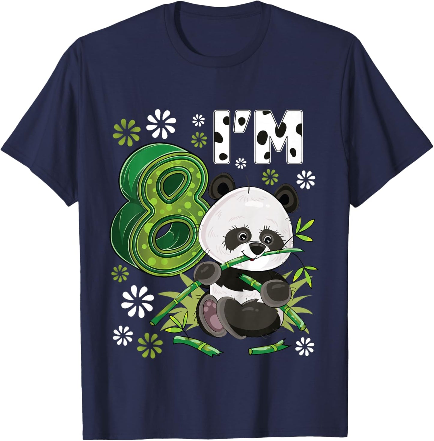 8 Year Old Panda 8th Birthday Party Animal Panda Lover T-Shirt - T-Shirt | Navy