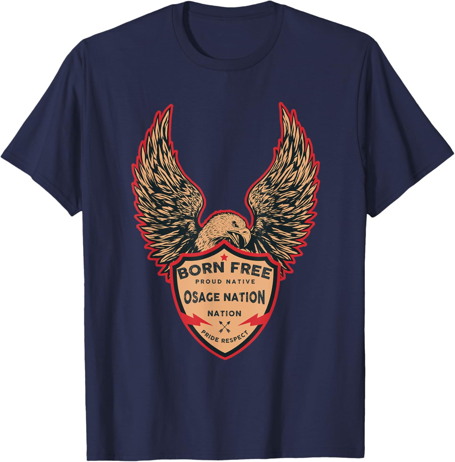 Osage Nation Native American Indian Born Freedom Eagle T-Shirt - T-Shirt | Navy