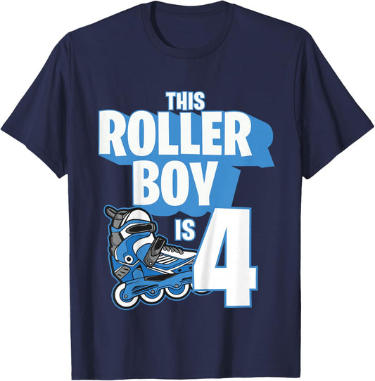 4 Year Old Birthday Rollerblading Skating Blue Kids Boy 4th T-Shirt - T-Shirt | Navy