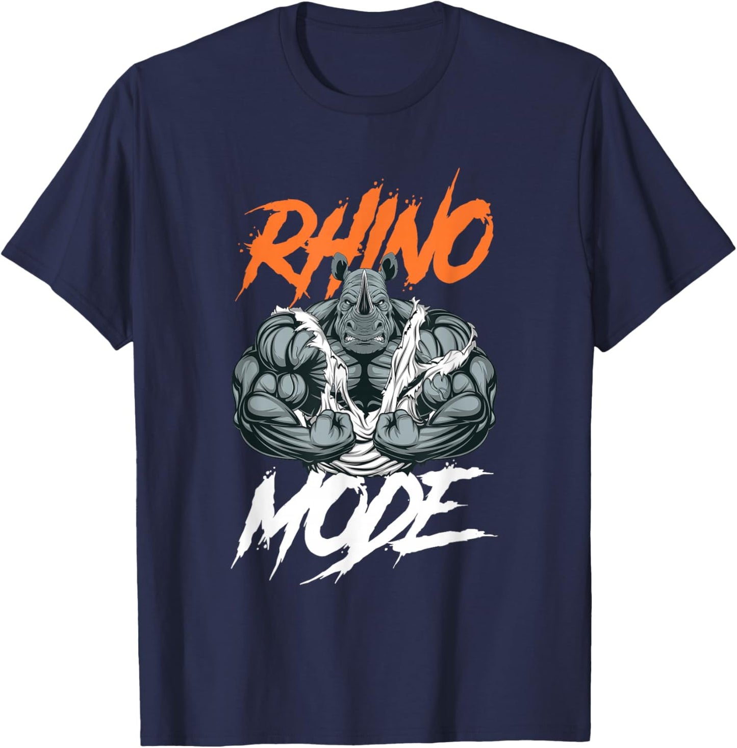 Funny Strong Rhino With Big Biceps Rhino Mode For Gym Lover T-Shirt - T-Shirt | Navy