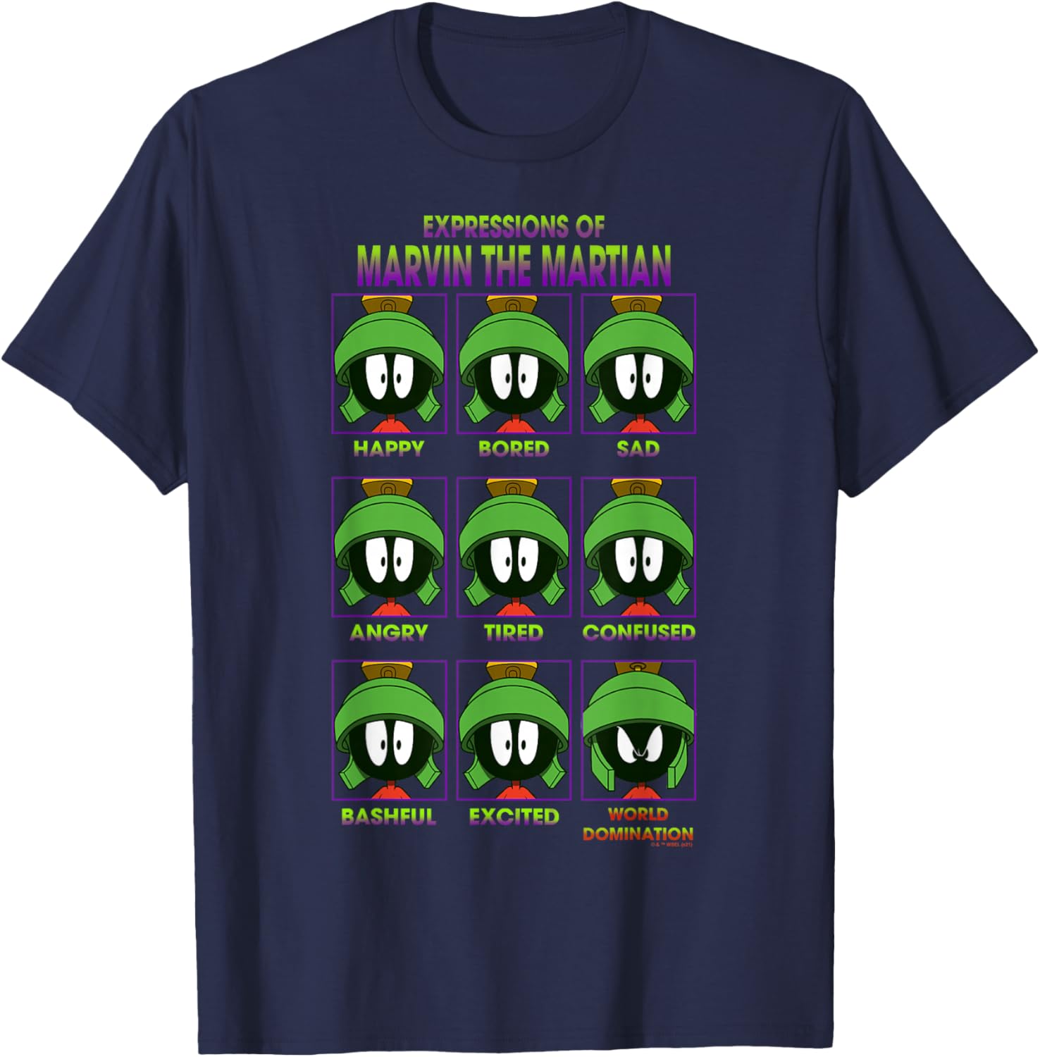 Looney Tunes Expressions of Marvin The Martian Poster Small T-Shirt - T-Shirt | Navy