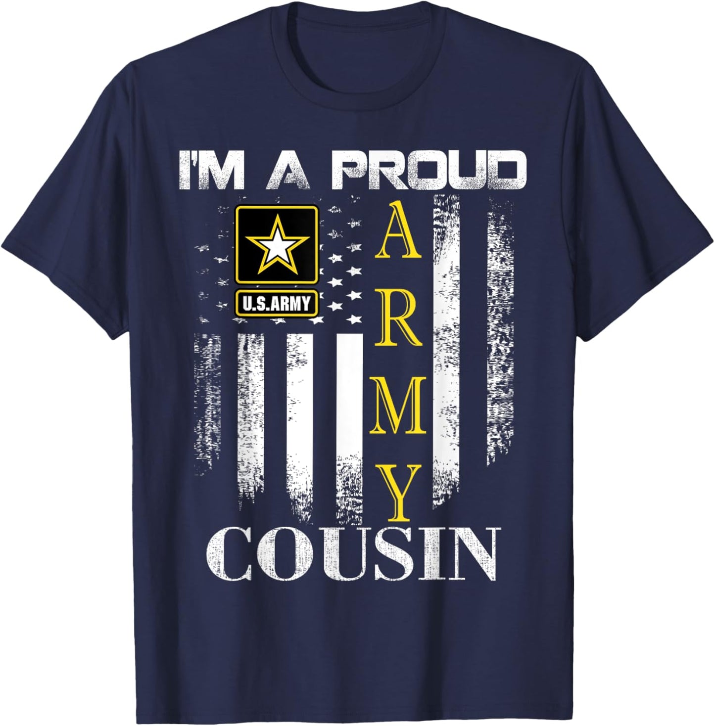 Vintage I'm A Proud Army Cousin With American Flag Gift T-Shirt - T-Shirt | Navy