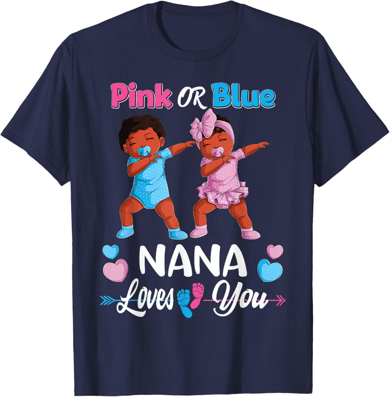Pink Or Blue Nana Loves You Black Baby Gender Reveal Party Small T-Shirt - T-Shirt | Navy