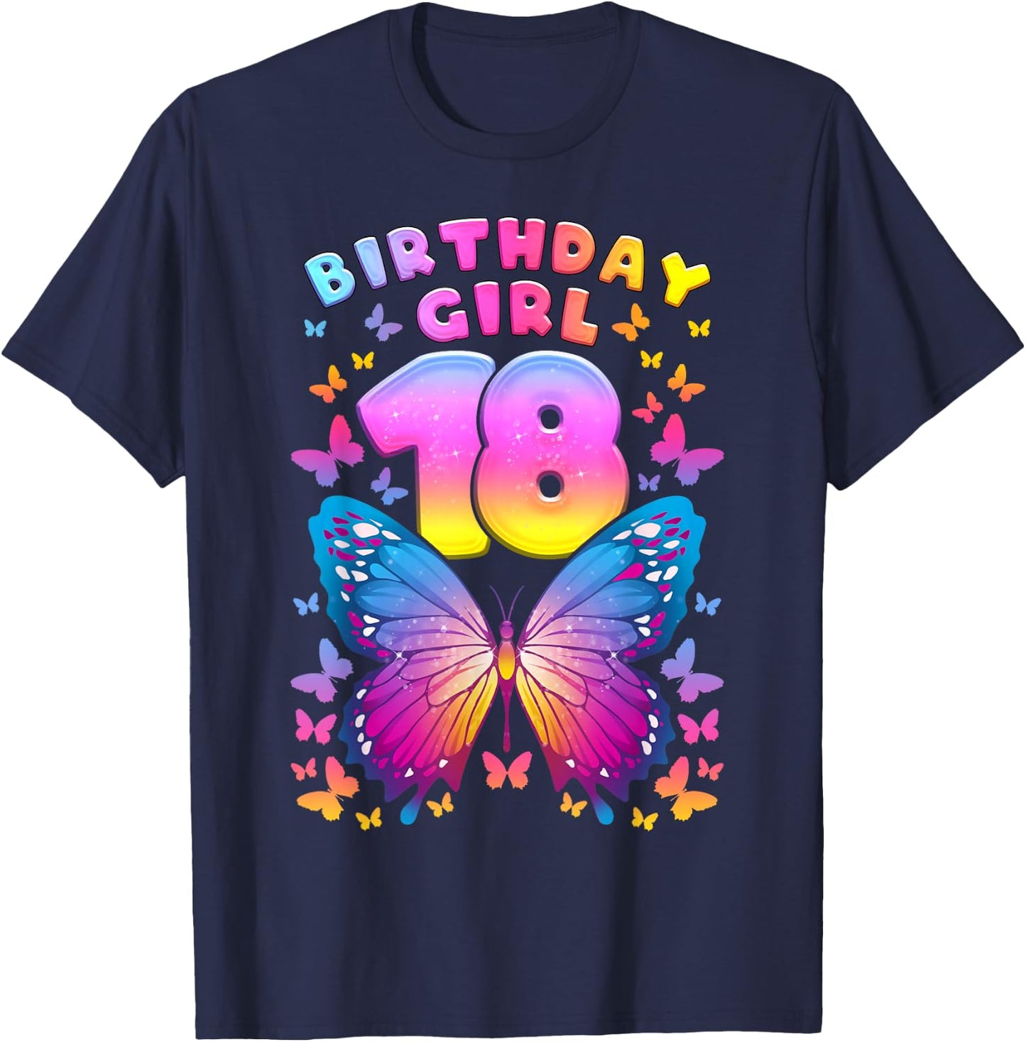 18th Birthday, Girl 18 Years, Butterfly, Number 18 T-Shirt - T-Shirt | Navy
