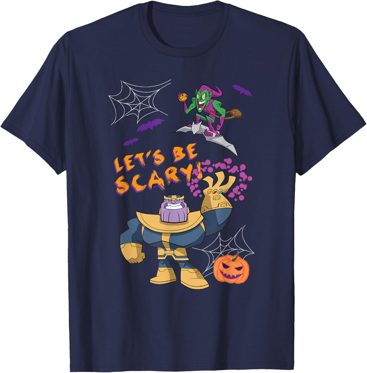 Marvel Studios Thanos Green Goblin Halloween Pumpkin Webs T-Shirt - T-Shirt | Navy