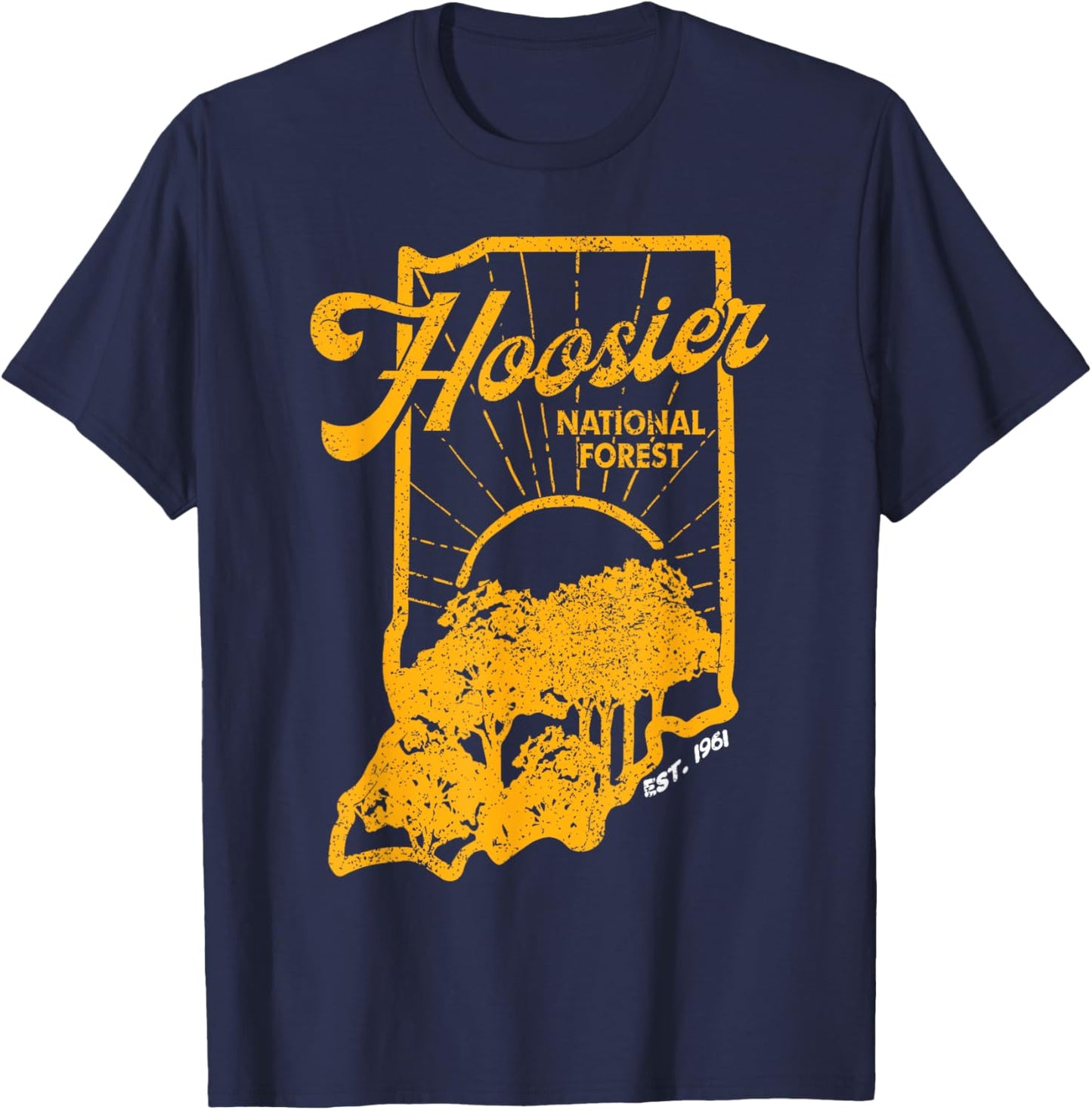 Indiana State Hoosier National Forest Retro Vintage T-Shirt - T-Shirt | Navy