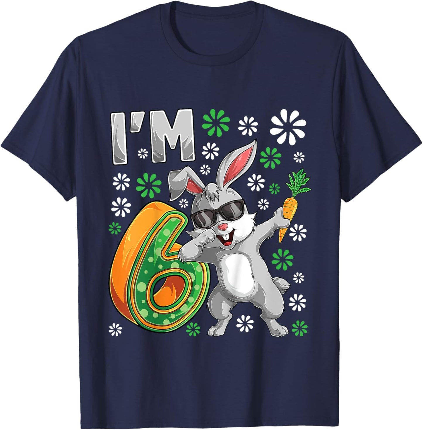 6 Year Old Bunny 6th Birthday Party Dabbing Bunny Lover T-Shirt - T-Shirt | Navy