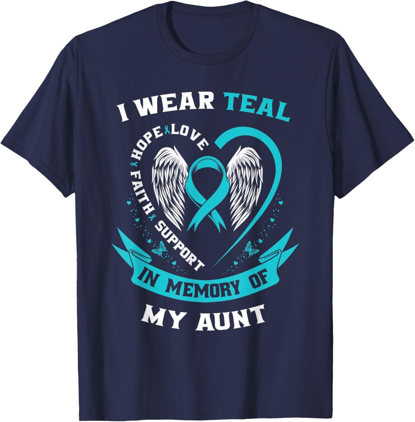 I Wear Teal For My Aunt Ovarian Cancer Awareness Ribbon Kids T-Shirt - T-Shirt | Navy