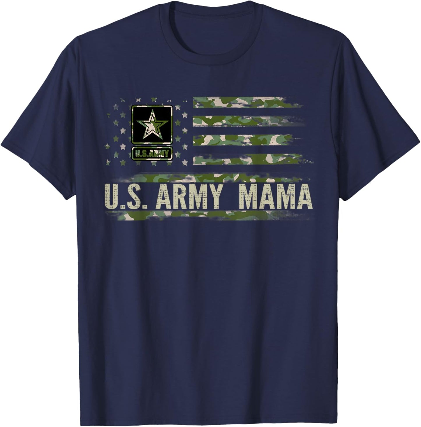 Vintage U.S Army Mama With Camo American Flag Veteran Gift T-Shirt - T-Shirt | Navy