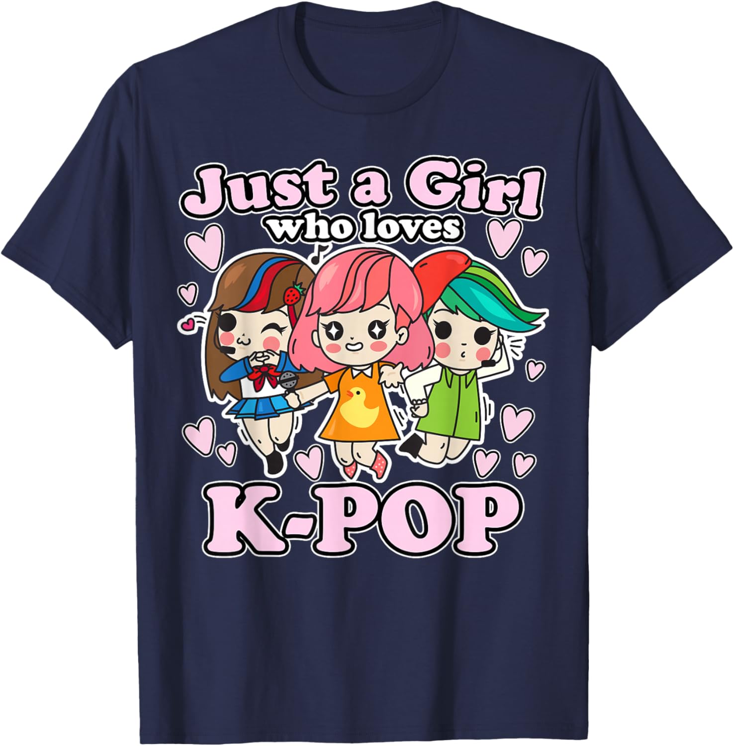 K-Pop Korean Popular Music Saranghae Merchandise -Adults Black Cotton Blend K-Pop themed T-Shirt - T-Shirt | Navy