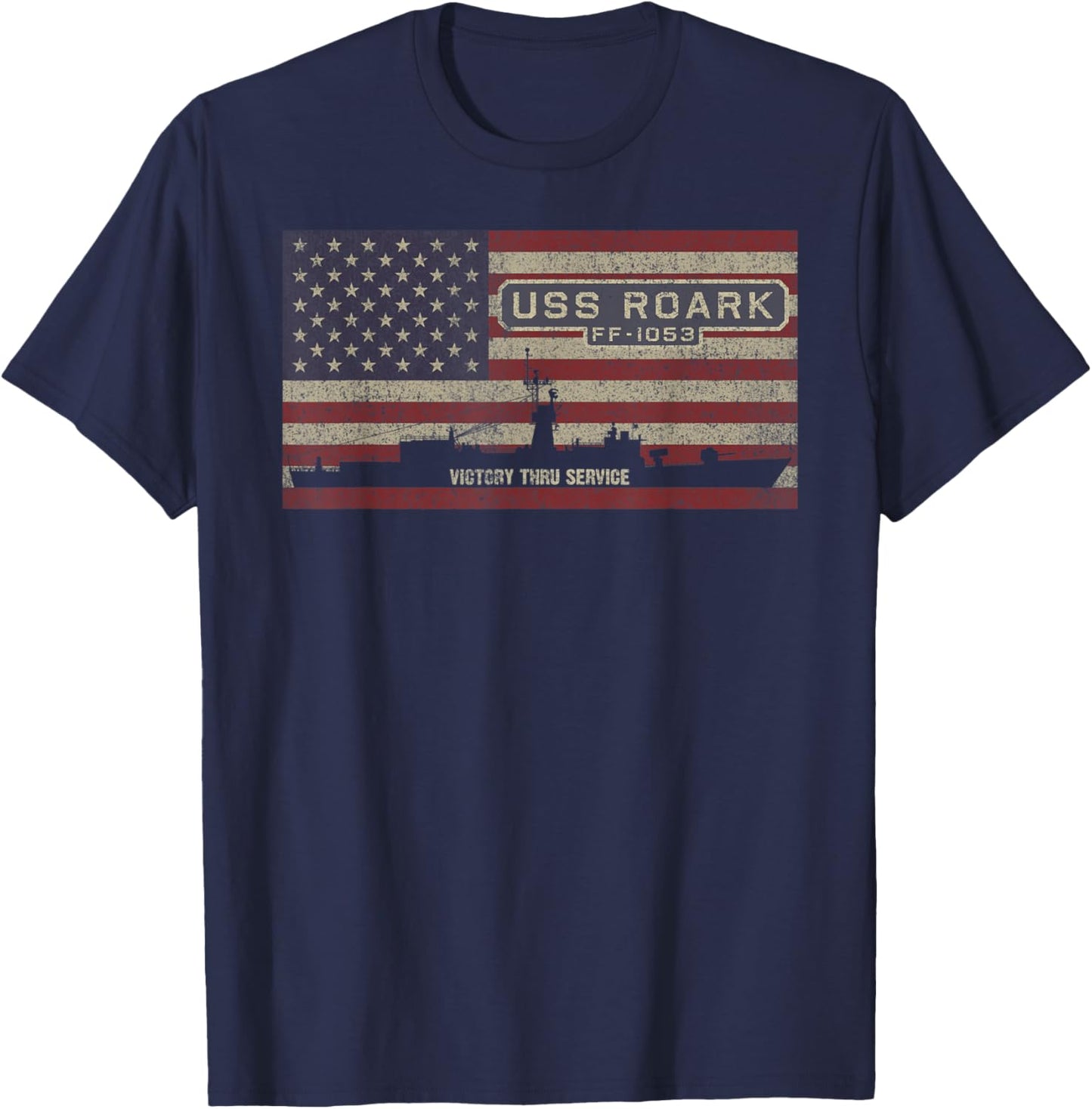USS Roark FF-1053 Ship American Flag Kids Men T-Shirt - T-Shirt | Navy