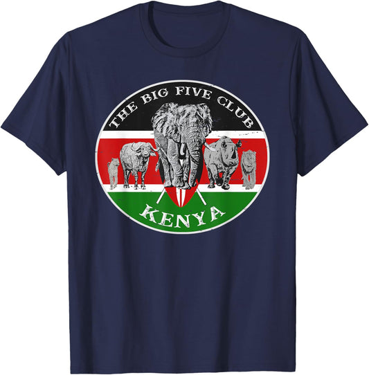 Africa's Big Five on Kenya Flag T-Shirt - T-Shirt | Navy
