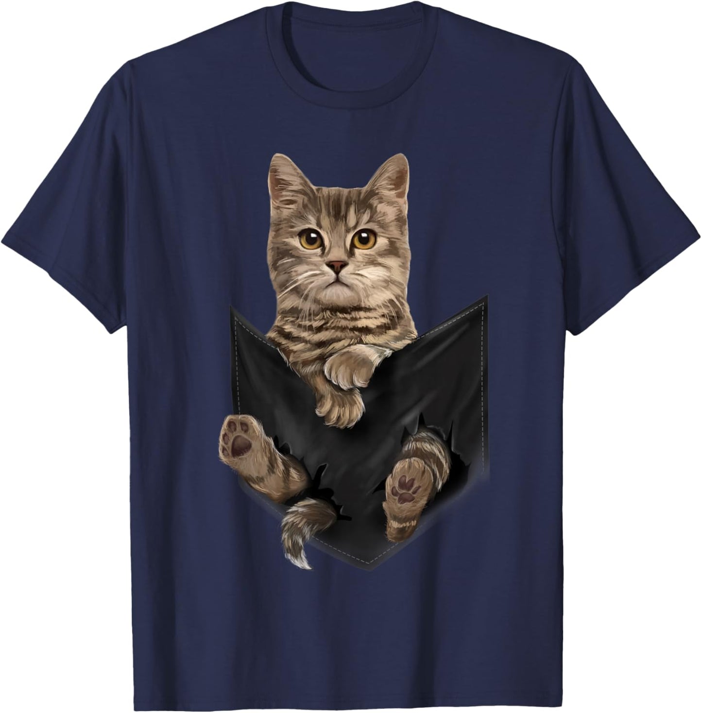Brown Cat Sits in Pocket Cats Shirt Gifts T-Shirt - T-Shirt | Navy
