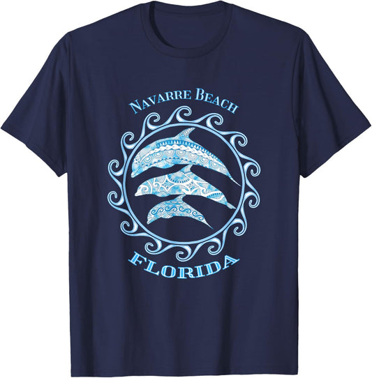 Navarre Beach Florida Tribal Dolphins Ocean Animals T-Shirt - T-Shirt | Navy