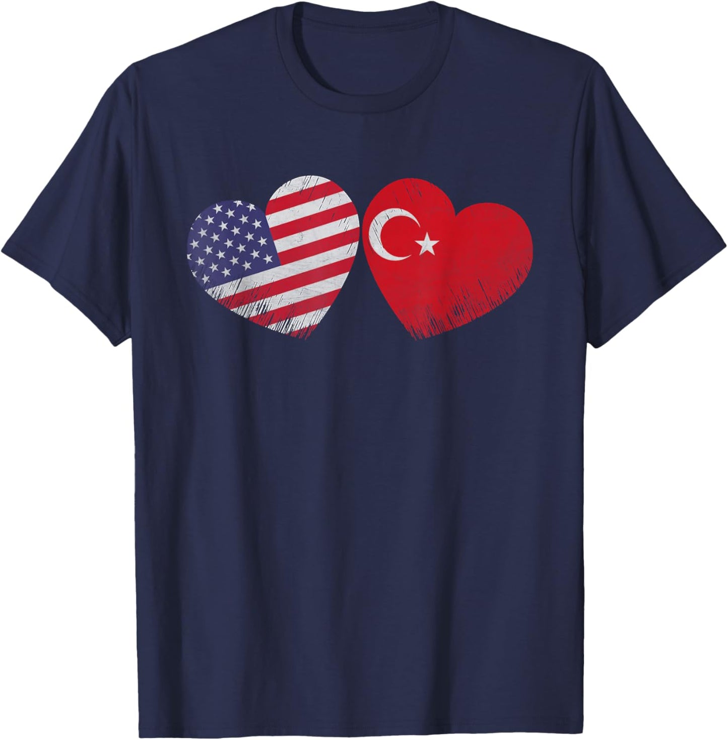 Heart Turkish American Flag Patriotic Family Heritage T-Shirt - T-Shirt | Navy