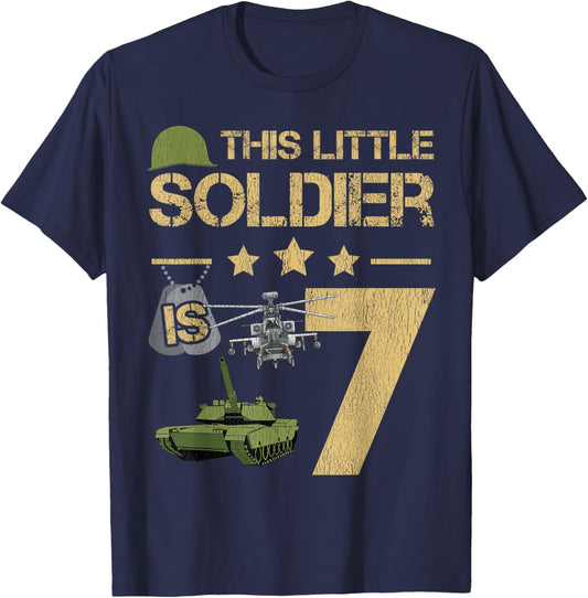 7 Year Old Soldier Birthday Boy 7th Birthday Kids Army Camo T-Shirt - T-Shirt | Navy