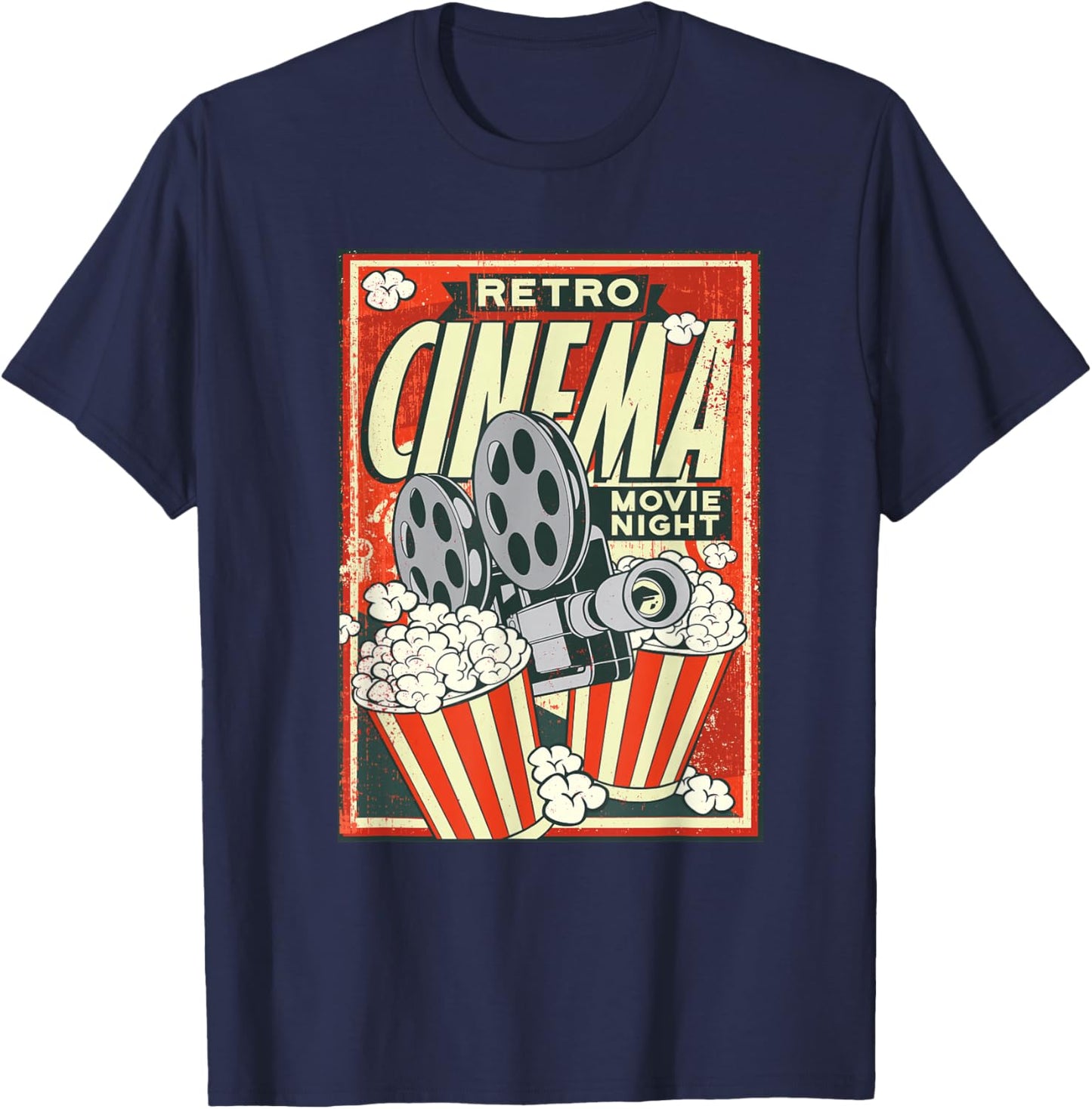 Retro Movie Night Vintage Cinema Reel Movie Poster T-Shirt - T-Shirt | Navy